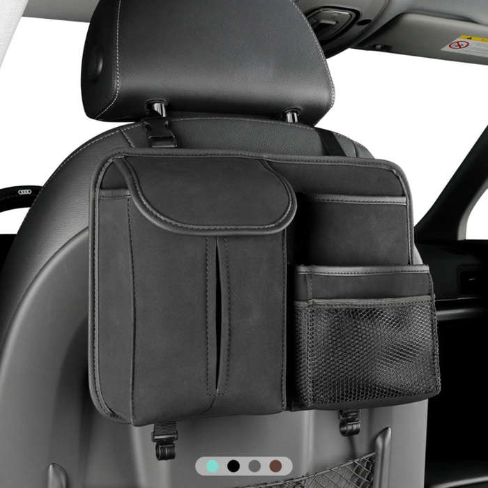 Car Seat Back Hanging Bag Sheepskin Leather Storage Bag With Hook(Blue)