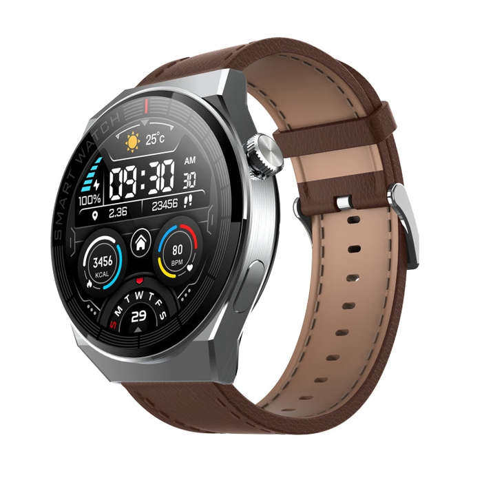 GW69 Plus Smart Watch, Support BT Call / Heart Rate / Blood Pressure / Blood Oxygen(Silver + Leat...