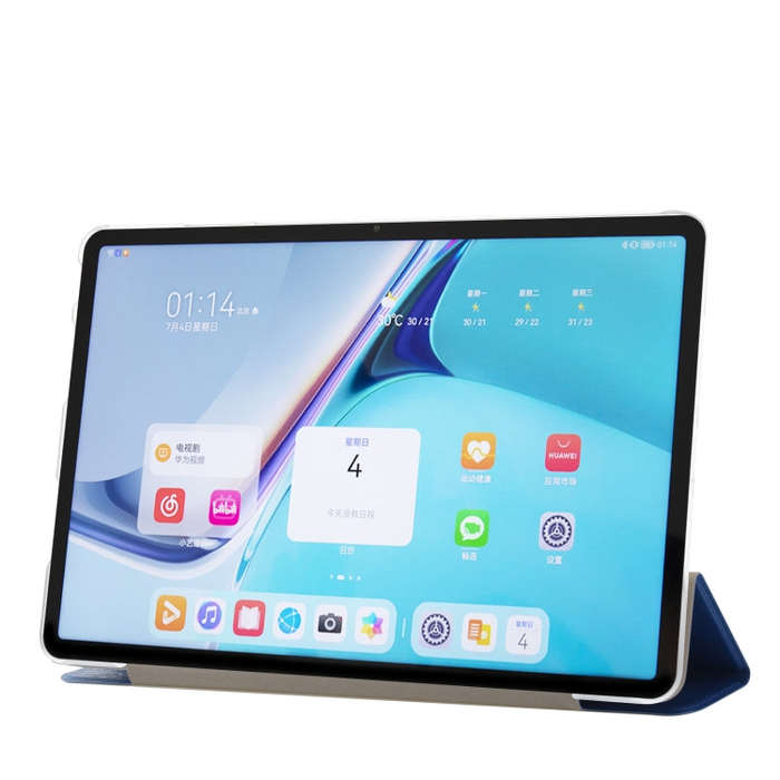 For Huawei MatePad Pro 11 2022 Silk Texture Leather Tablet Case with Three-folding Holder(Dark Blue)