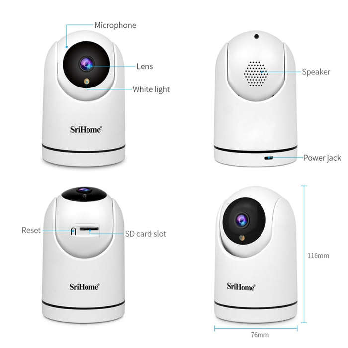 SriHome SH042 2.0MP 1080P HD AI WiFi Pan-tilt Surveillance Camera(EU Plug)