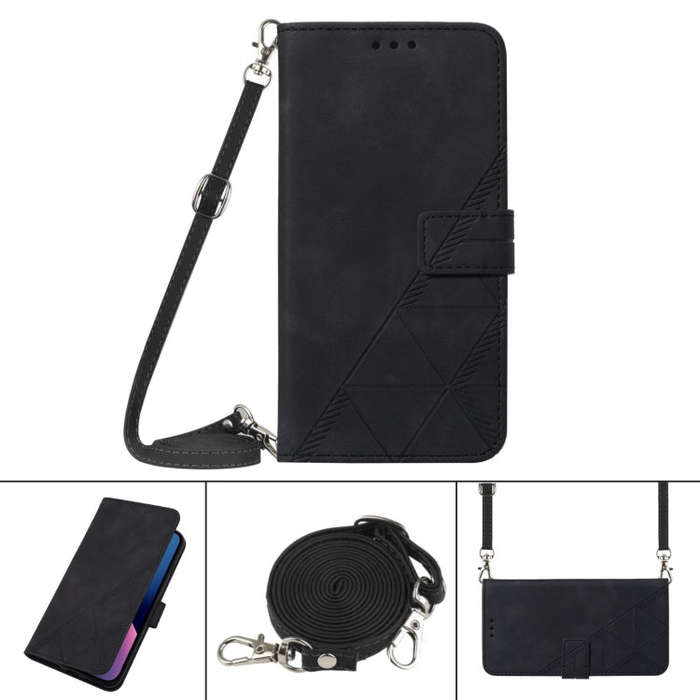 For ZTE Blade A72 Crossbody 3D Embossed Flip Leather Phone Case(Black)