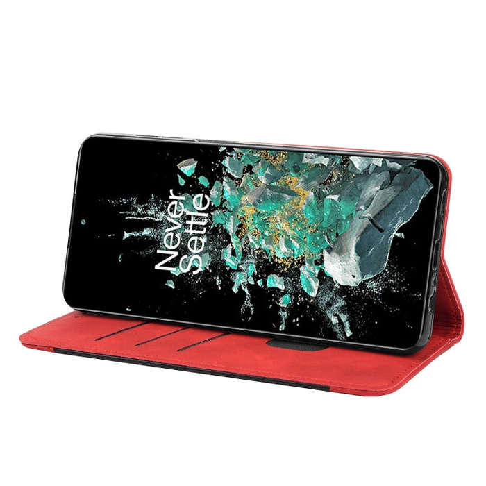 For OnePlus 10T Skin Feel Splicing Leather Phone Case(Red)