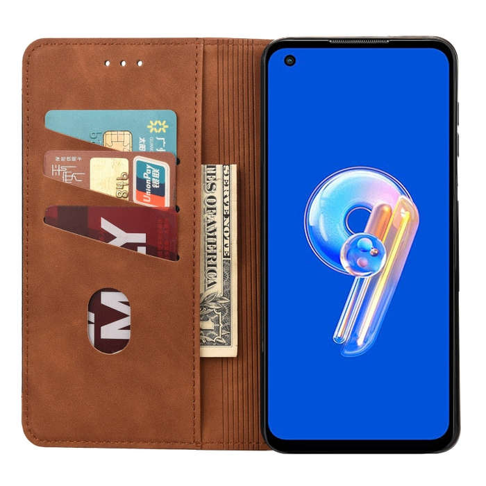 For Asus Zenfone 9 Skin Feel Splicing Leather Phone Case(Brown)