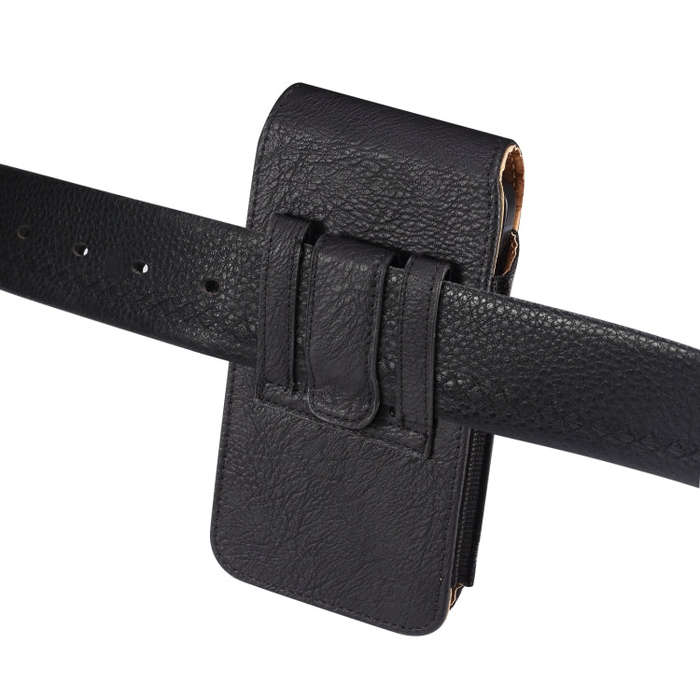 For 6.1 inch Mobile Phone Cowhide Texture Oxford Cloth Waist Bag(Black)