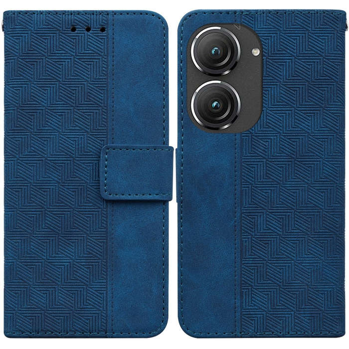 For Asus Zenfone 9 Geometric Embossed Flip Leather Phone Case(Blue)