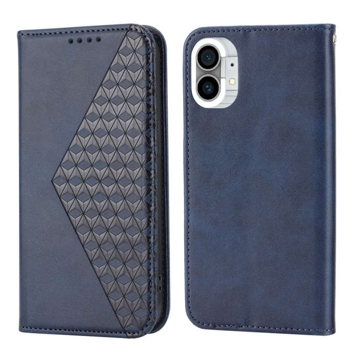 For Nothing Phone 1 Cubic Grid Calf Texture Magnetic Closure Leather Phone Case(Blue)