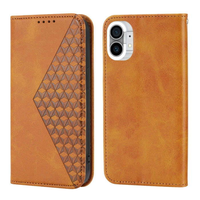For Nothing Phone 1 Cubic Grid Calf Texture Magnetic Closure Leather Phone Case(Yellow)