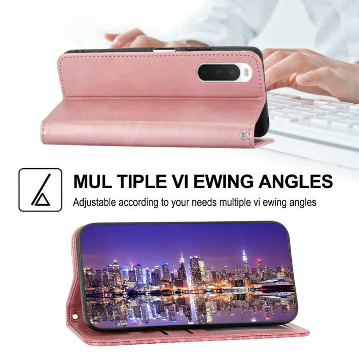 For Sony Xperia 10 IV Cubic Grid Calf Texture Magnetic Closure Leather Phone Case(Rose Gold)