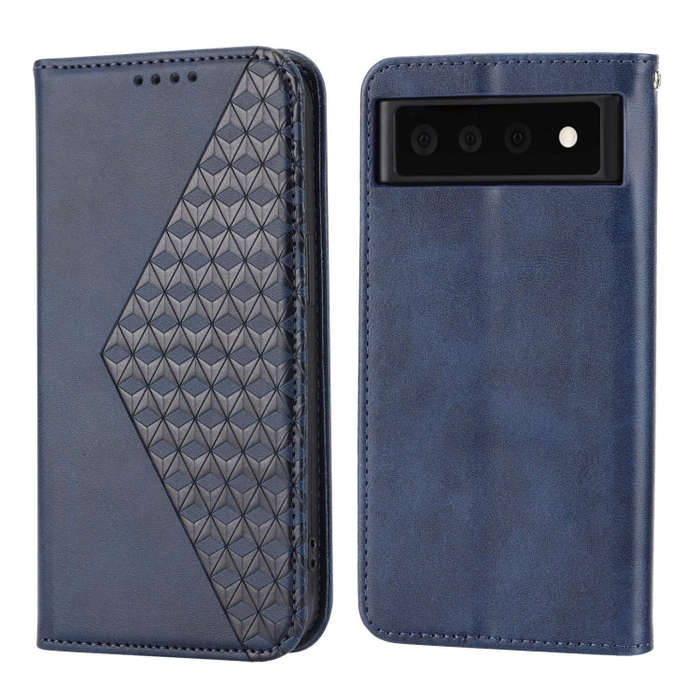 For Google Pixel 6 Cubic Grid Calf Texture Magnetic Closure Leather Phone Case(Blue)