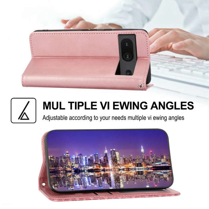 For Google Pixel 6a Cubic Grid Calf Texture Magnetic Closure Leather Phone Case(Rose Gold)