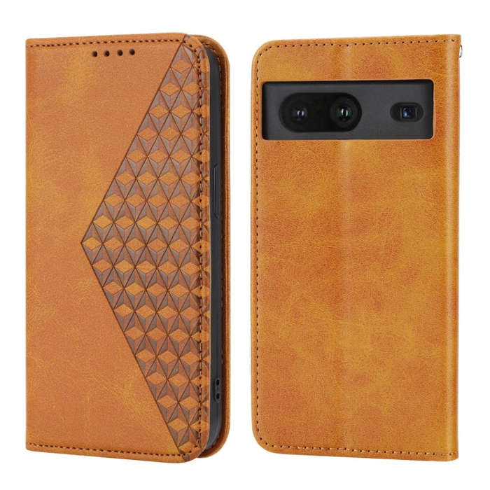 For Google Pixel 6a Cubic Grid Calf Texture Magnetic Closure Leather Phone Case(Yellow)