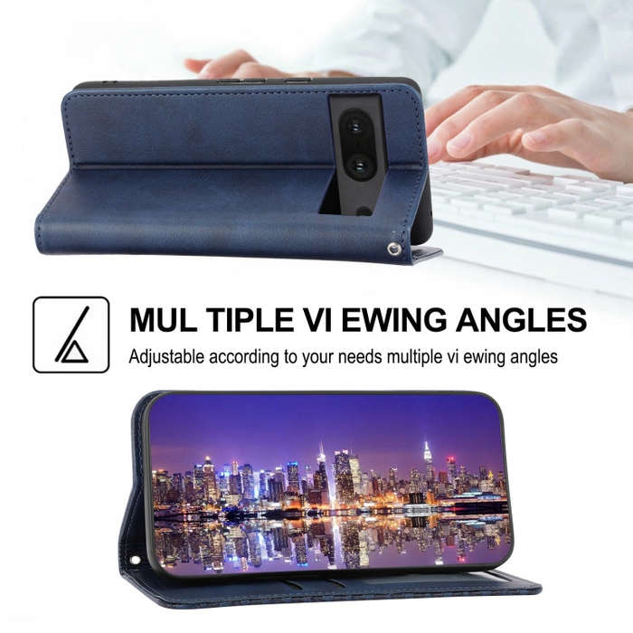 For Google Pixel 7 Cubic Grid Calf Texture Magnetic Closure Leather Phone Case(Blue)