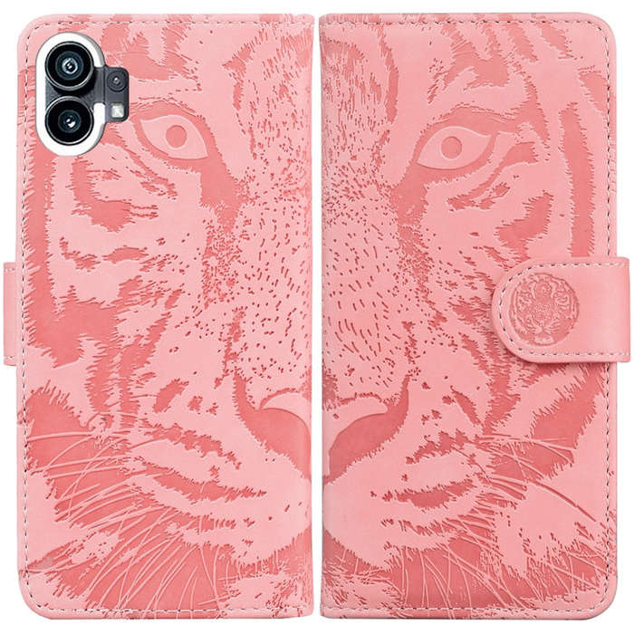 For Nothing Phone 1 Tiger Embossing Pattern Flip Leather Phone Case(Pink)