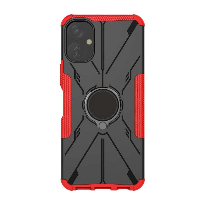 For Tecno Spark 9T Armor Bear Shockproof PC + TPU Phone Case with Ring(Red)