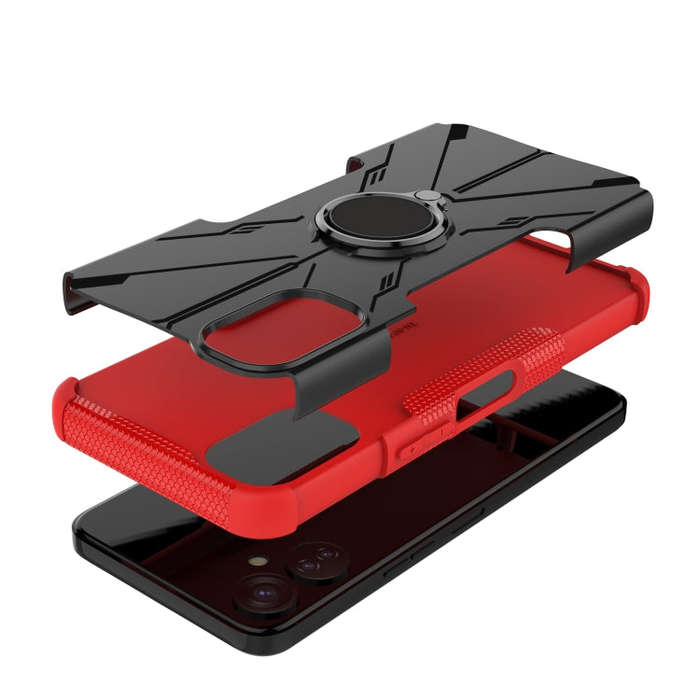 For Tecno Spark 9T Armor Bear Shockproof PC + TPU Phone Case with Ring(Red)