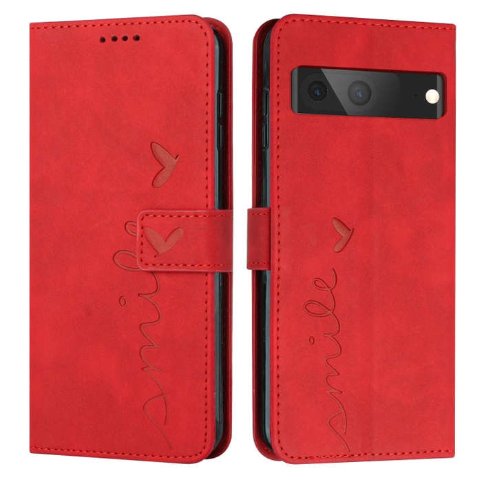 For Google Pixel 7 Skin Feel Heart Pattern Leather Phone Case(Red)