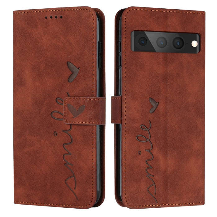 For Google Pixel 7 Pro Skin Feel Heart Pattern Leather Phone Case(Brown)