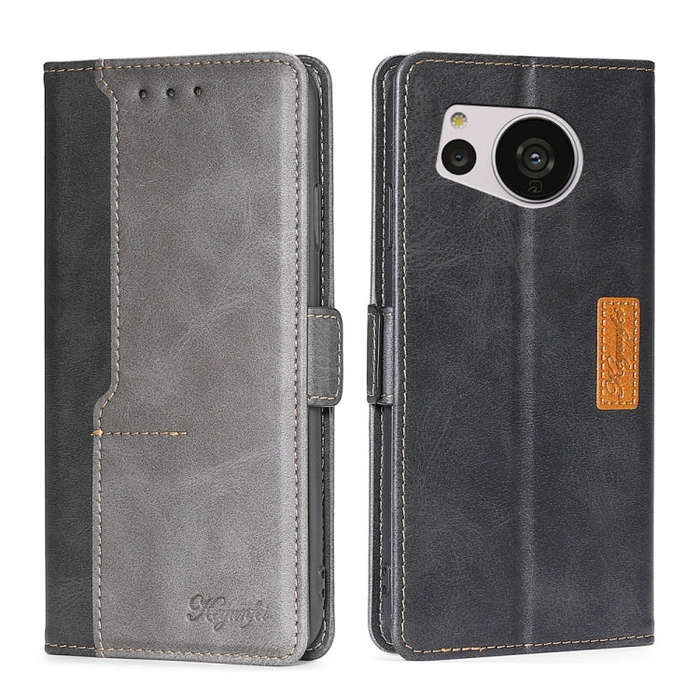 For Sharp Aquos Sense7 Contrast Color Side Buckle Leather Phone Case(Black + Grey)