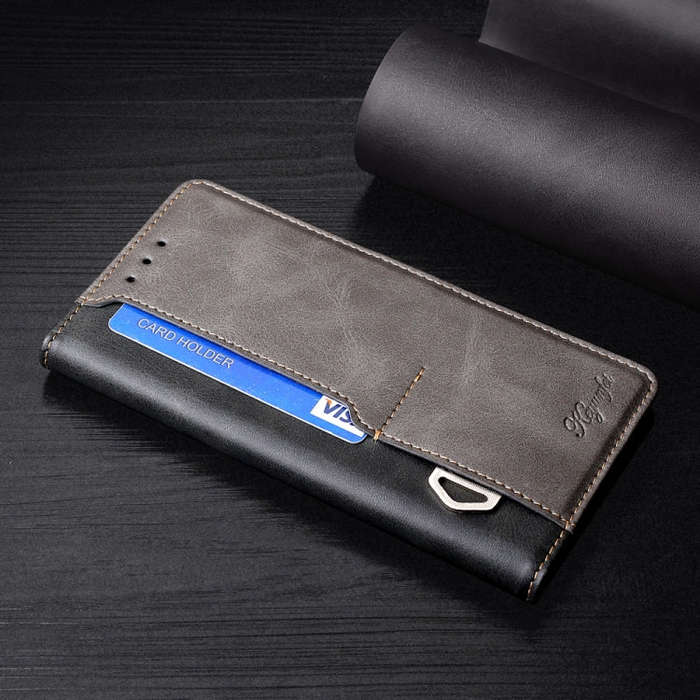 For Sharp Aquos Sense7 Contrast Color Side Buckle Leather Phone Case(Black + Grey)