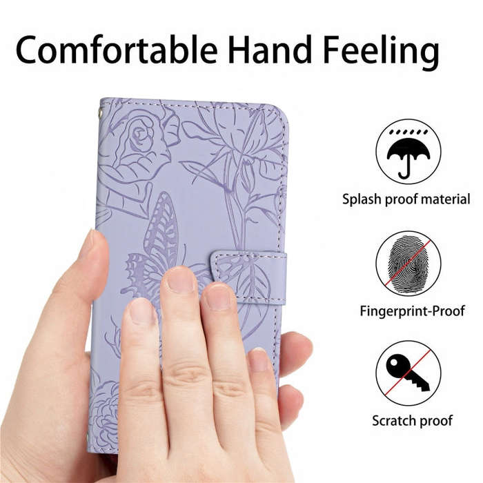 For Sony Xperia 5 IV HT03 Skin Feel Butterfly Embossed Flip Leather Phone Case(Purple)