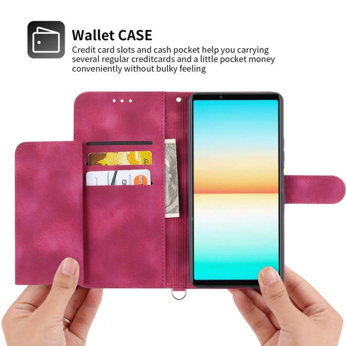 For Sony Xperia 10 IV Skin-feel Flowers Embossed Wallet Leather Phone Case(Wine Red)