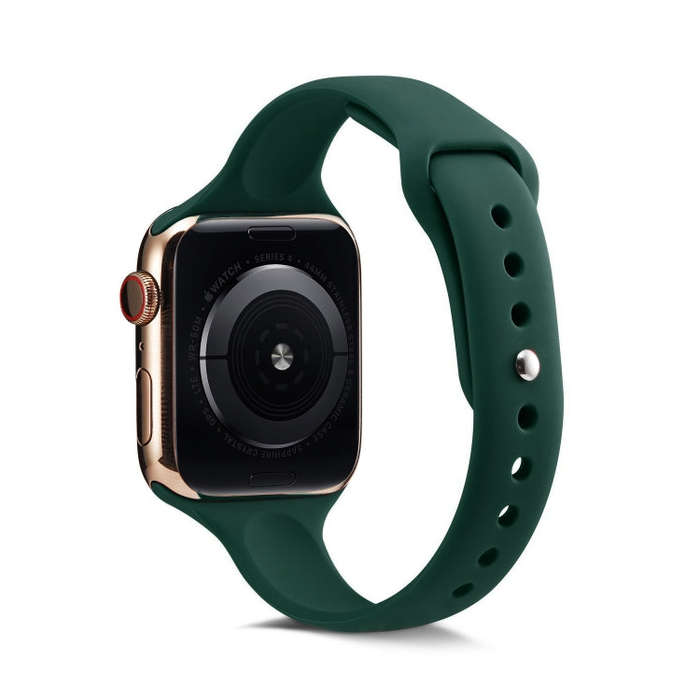 For Apple Watch 5/4 44mm & 3/2/1 42mm Thin Silicone Watch Band(Deep Green)