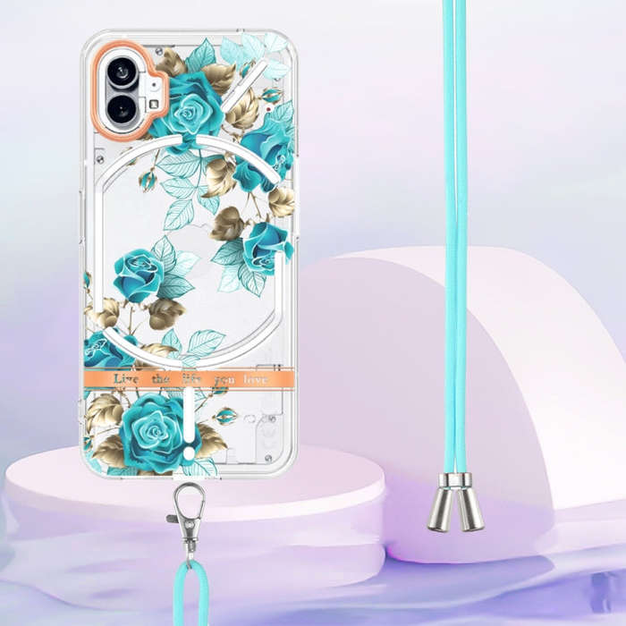 For Nothing Phone 1 Flowers Series TPU Phone Case with Lanyard(Blue Rose)