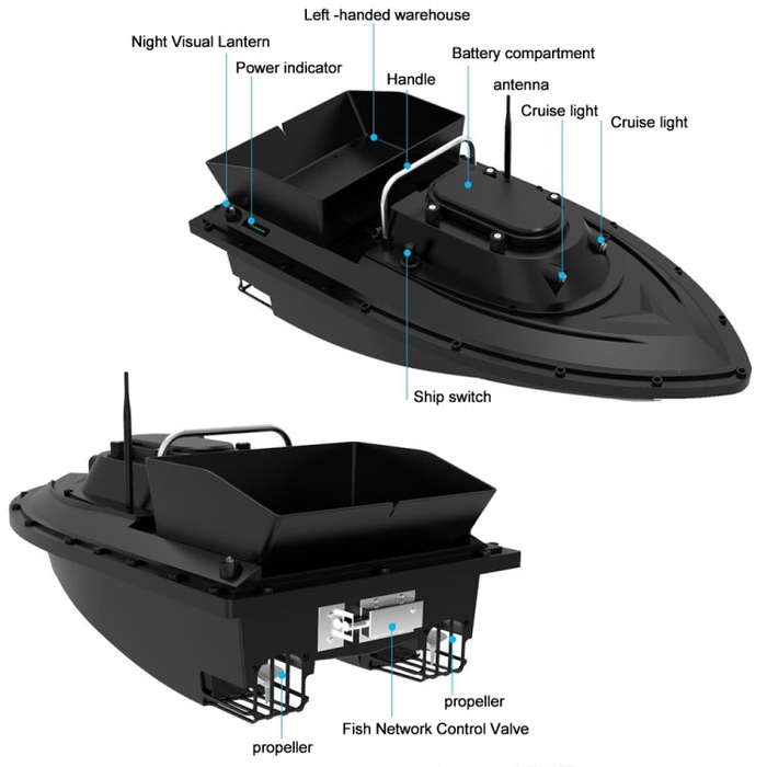 D12F Multi-function Intelligent Remote Control Nest Ship Fishing Bait Boat, With Decoupler(EU Plug)