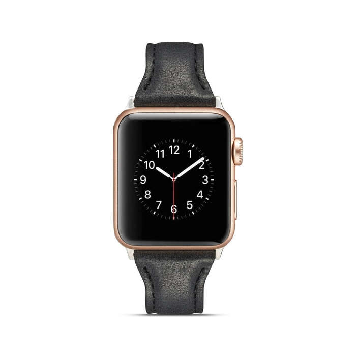 For Apple Watch 5/4 44mm & 3/2/1 42mm Thin Leather Watch Band(Black)