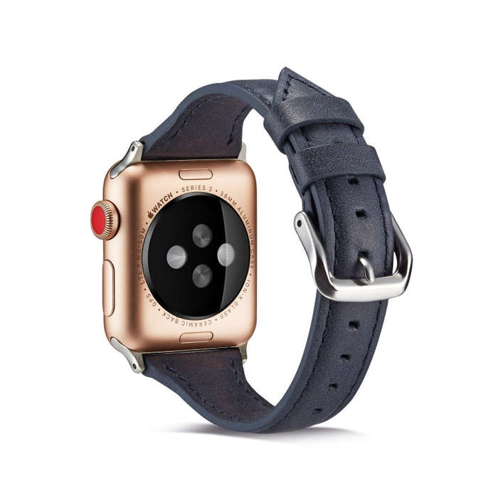 For Apple Watch 5/4 44mm & 3/2/1 42mm Thin Leather Watch Band(Blue)
