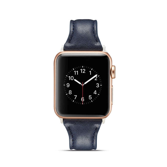 For Apple Watch 5/4 44mm & 3/2/1 42mm Thin Leather Watch Band(Blue)