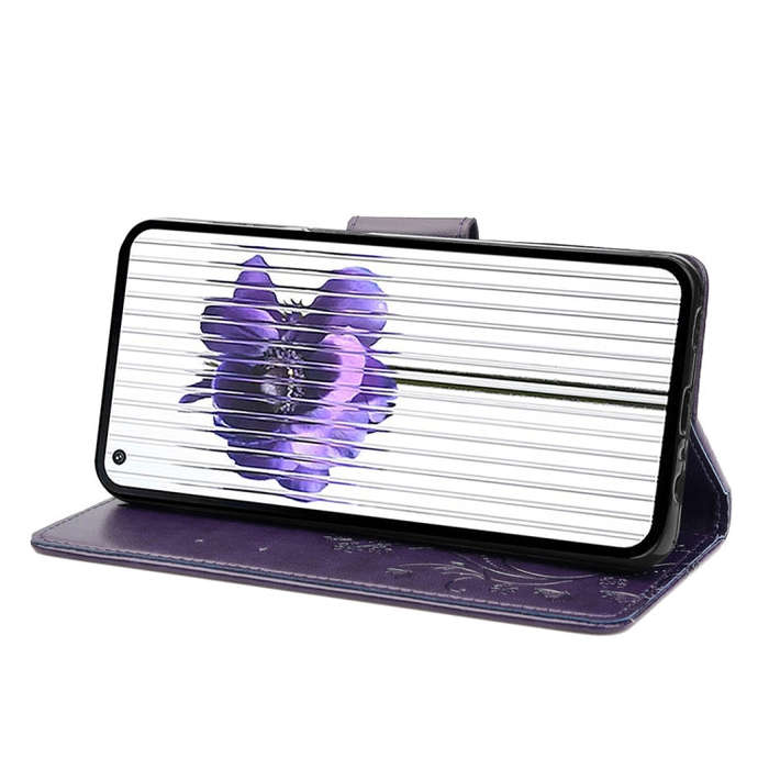For Nothing Phone 1 Butterfly Flower Pattern Flip Leather Phone Case(Dark Purple)