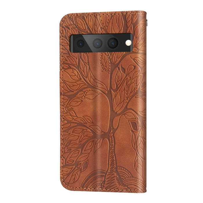 For Google Pixel 7 Pro Life Tree Embossing Pattern Horizontal Flip Leather Phone Case(Brown)