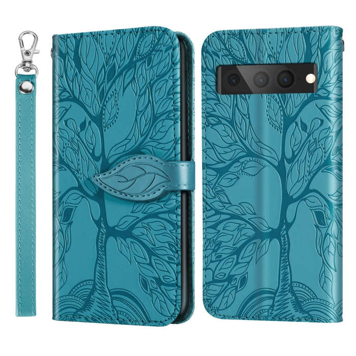 For Google Pixel 7 Pro Life Tree Embossing Pattern Horizontal Flip Leather Phone Case(Blue)