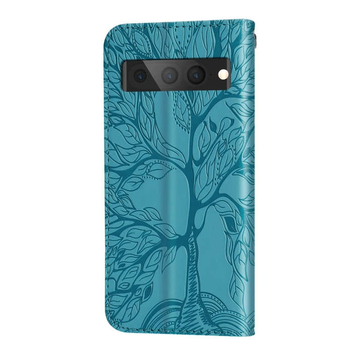 For Google Pixel 7 Pro Life Tree Embossing Pattern Horizontal Flip Leather Phone Case(Blue)