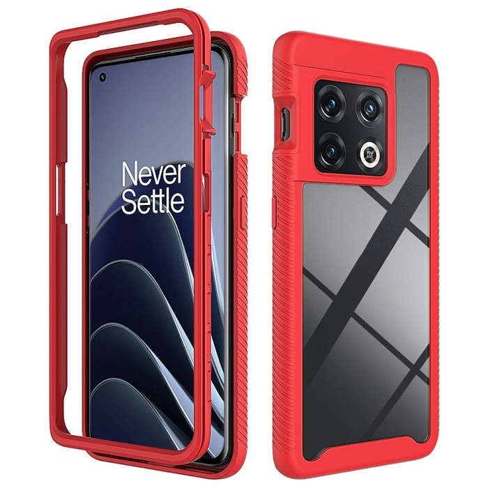 For OnePlus 10 Pro Starry Sky Solid Color Shockproof TPU Clear PC Phone Case(Red)