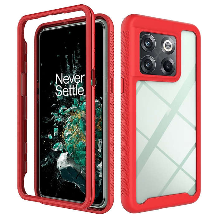 For OnePlus 10T Starry Sky Solid Color Shockproof TPU Clear PC Phone Case(Red)