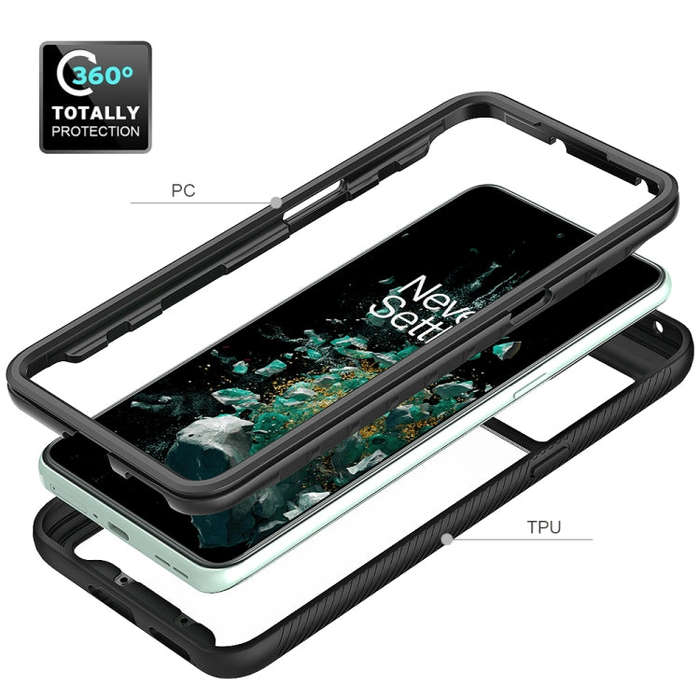 For OnePlus 10T Starry Sky Solid Color Shockproof TPU Clear PC Phone Case(Black)