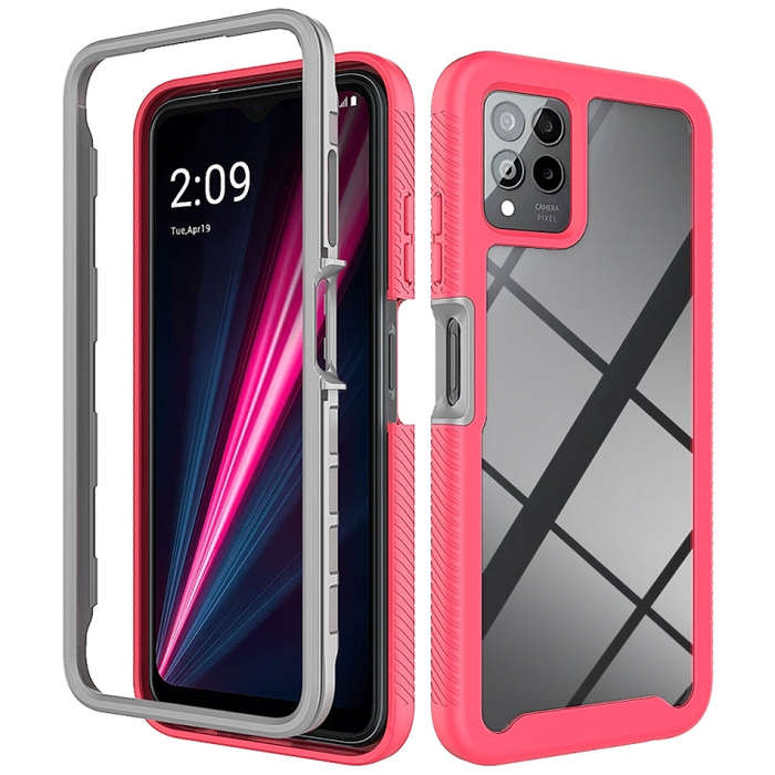 For T-Moblie Revvl 6 Pro 5G Starry Sky Solid Color Shockproof TPU Clear PC Phone Case(Frosted Pink)