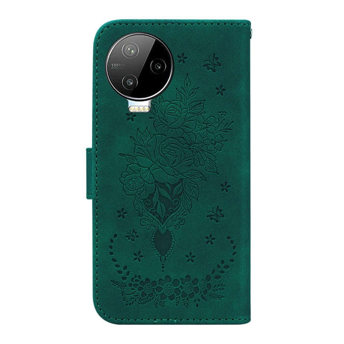 For Infinix Note 12 Pro 4G Butterfly Rose Embossed Leather Phone Case(Green)