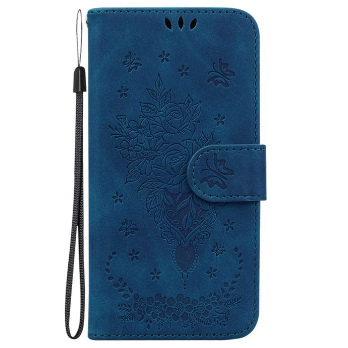 For Infinix Smart 6 Plus Butterfly Rose Embossed Leather Phone Case(Blue)