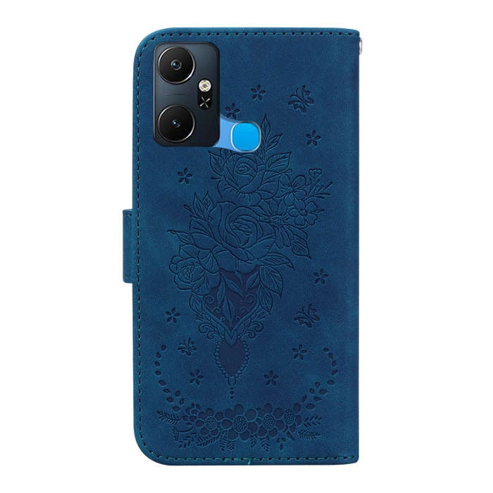 For Infinix Smart 6 Plus Butterfly Rose Embossed Leather Phone Case(Blue)