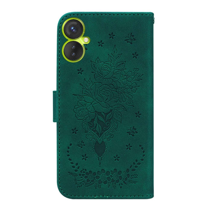 For Tecno Camon 19 Neo Butterfly Rose Embossed Leather Phone Case(Green)