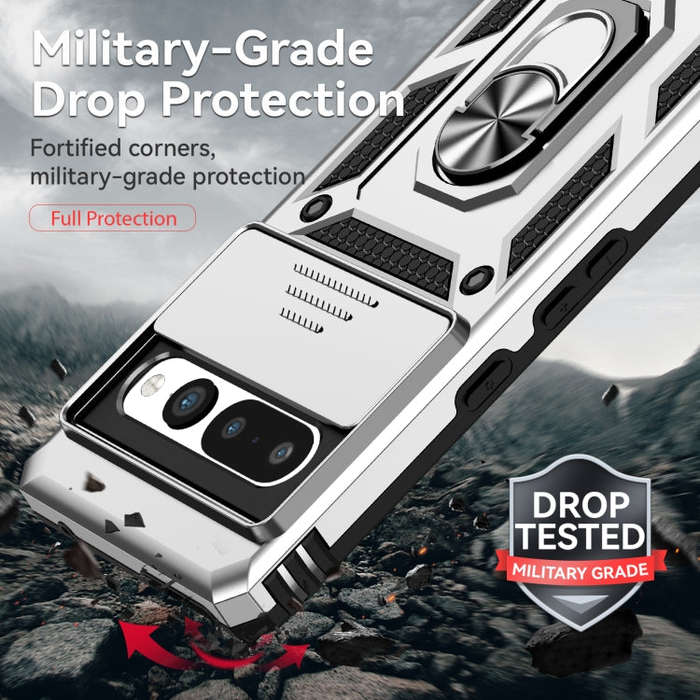 For Google Pixel 7 Pro 5G Sliding Camshield Holder Phone Case(Silver)