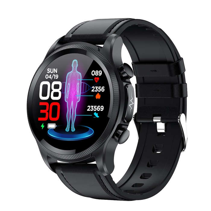 E400 1.39 inch HD Round Screen Leather Strap Smart Watch Supports ECG Monitoring/Non-invasive Blo...