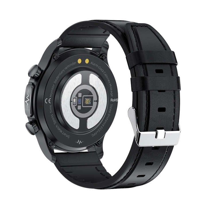 E400 1.39 inch HD Round Screen Leather Strap Smart Watch Supports ECG Monitoring/Non-invasive Blo...