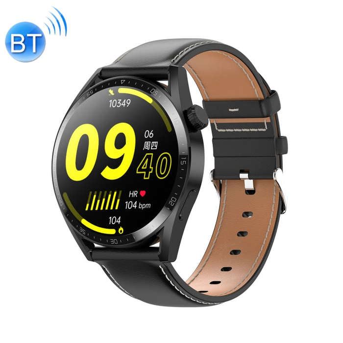 Ochstin 5HK3 Plus 1.36 inch Round Screen Bluetooth Smart Watch, Strap:Leather(Black)