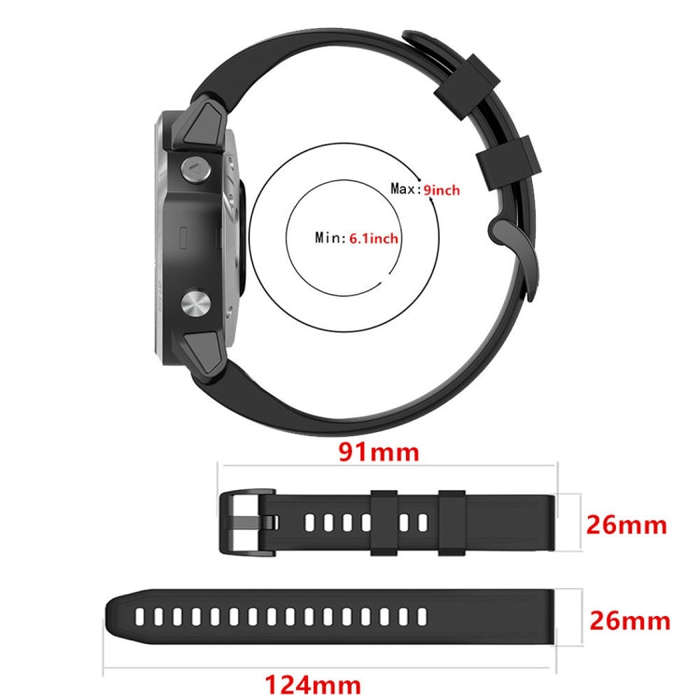 For Garmin Fenix 6X 26mm Quick Release Official Texture Wrist Strap Watchband with Plastic Button...