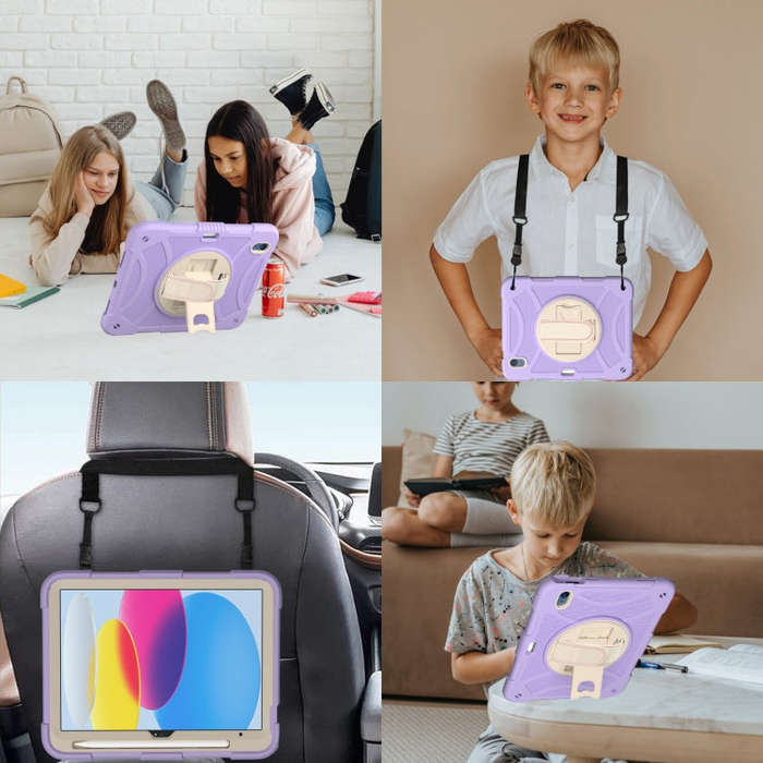 For iPad 10th 10.9 2022 Rotary Grab Silicone And PC Tablet Case(Purple)