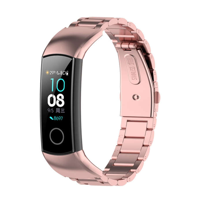 For Huawei Honor Band 4 (CRS-B19) / Honor Band 5 (CRS-B19S) Three Beads Steel Wrist Strap Watchba...